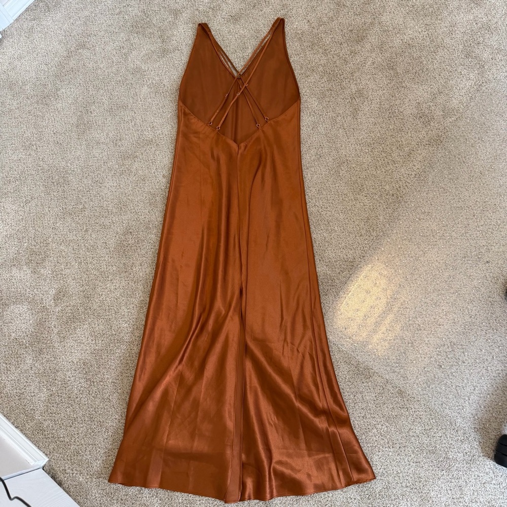 Frederick’s of Hollywood Burnt Orange Satin Slip Dress Maxi Strapy Sexy Large - Picture 3 of 9